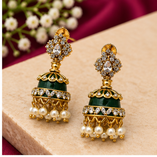 Changeable (Jhumkas) With 5 Stones Floral Design Earring - Image 2