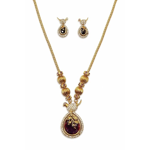 Matte finishing with purple stone flower designed Short Necklace - Image 3