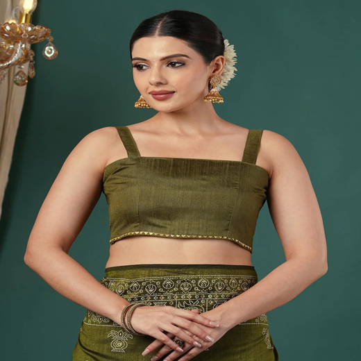 Mehandi Green Silk Printed Saree - Image 2