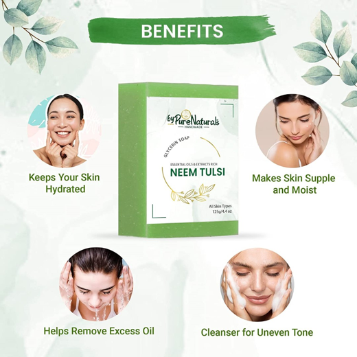 Organic, Mesmerizing, and Natural Glycerin Made Neem Tulsi Soap For Men Women  Pack of 2 - Image 4
