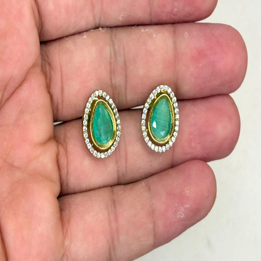 Premium Three layered AD Stones With Mint-green stone Necklace - Image 3