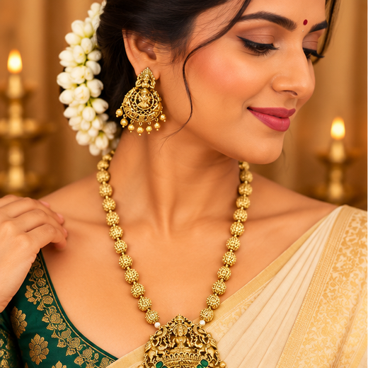 Matte finishing lord Lakshmi designed Long Haram - Image 2
