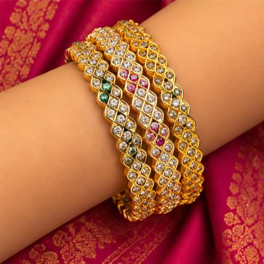 Premium Panchaloham AD And Green And Red Sones Bangle - Image 4