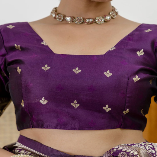 Dark Purple Silk Woven Banarasi Saree - Image 2