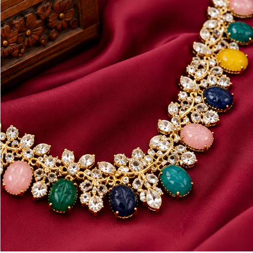 Navaratna American Diamonds Long Haram Necklace - Image 2