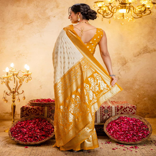 Beige Crepe Silk Foil Printed Saree - Image 4