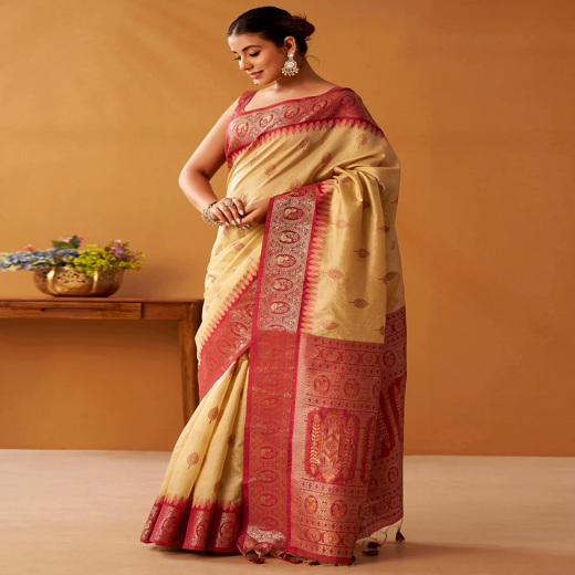 Cream Silk Woven Kanjivaram Saree