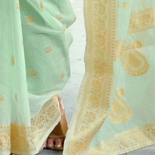 Light Mint Green Chanderi Woven Saree - Image 3