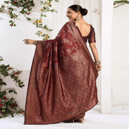 Maroon Silk Woven Banarasi Saree - Image 4