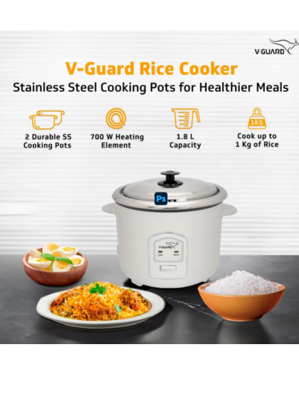 V-Guard VRCS 1.8 C Electric Rice Cooker (1.8 L, White) - Image 4