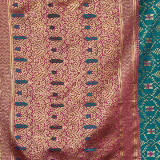 Teal Blue Banarasi Silk Saree - Image 3