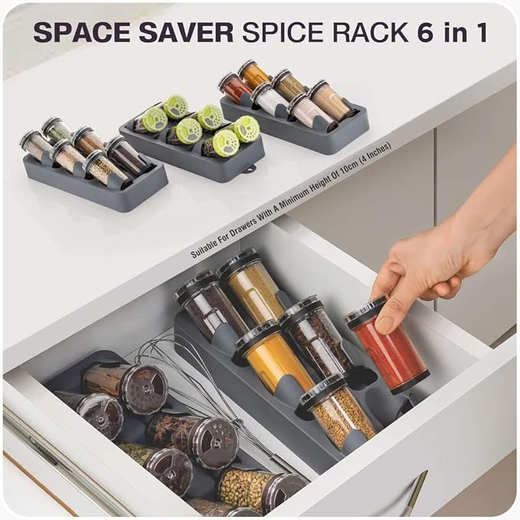 Non-Skid 3 Slanted Tier Hanging 6Jars Spice Rack - Image 2