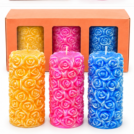 Mix Colour Rose Piller Candle (Size: 5.7*2.7 Inch) 🕯️