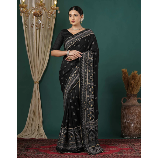 Black Silk Printed Saree
