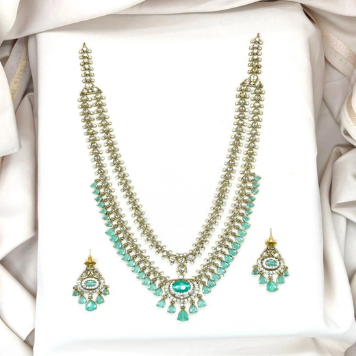 Victorian Mint-Green Stone's Two steps Long Necklace