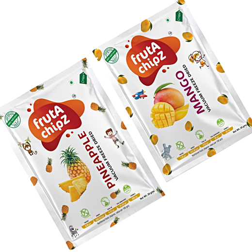 frutA chipZ Freeze Dried Chikoo 20 Gms/ Fruit Mango 20 Gms/ JackFruit 20 Gms/ Pineapple 20Gms | 100% Natural | Healthy Fruit Chips | Ready to Eat | Crunchy | - Image 2