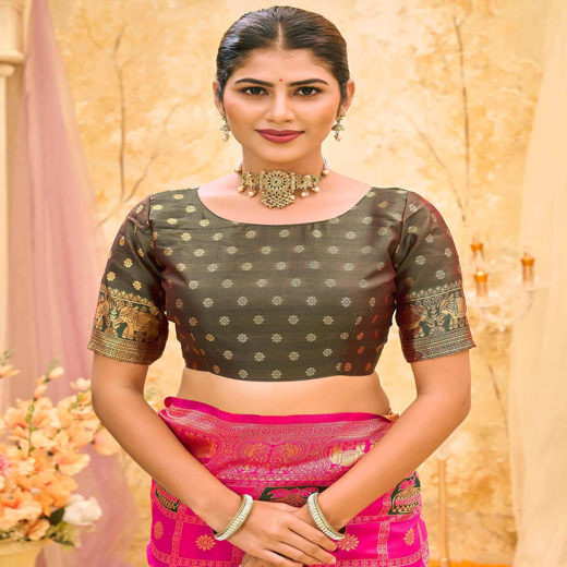 Rani Pink Silk Woven Patola Saree - Image 2