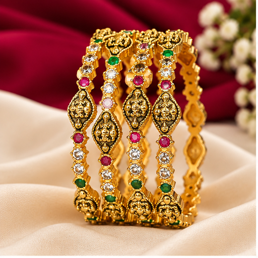 Matte Finishing With Lord Lakshmi White Stones Bangle