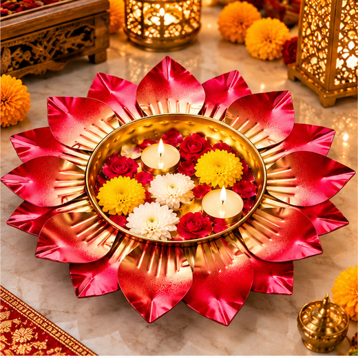 Set of 3 Piece Colourful Lotus Urli (Size: 11.5,13,14.5 Inch) (3 Piece Set) 🪷 - Image 2