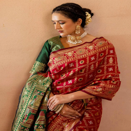 Red Silk Woven Patola Saree - Image 3