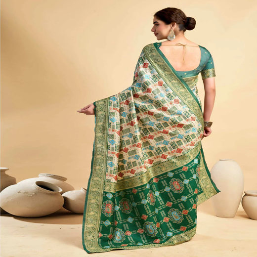 Cream Silk Woven Patola Saree - Image 4