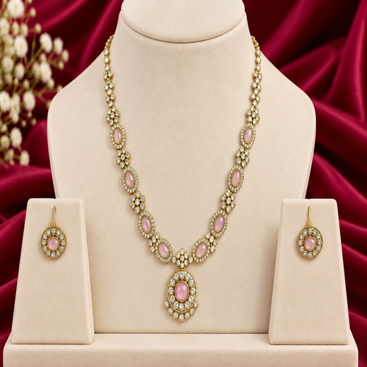 Victorian finishing With Pink Stones Short Necklace - Image 3