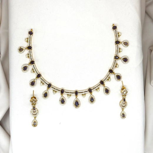 Matte finishing with Purple stone's Short Necklace