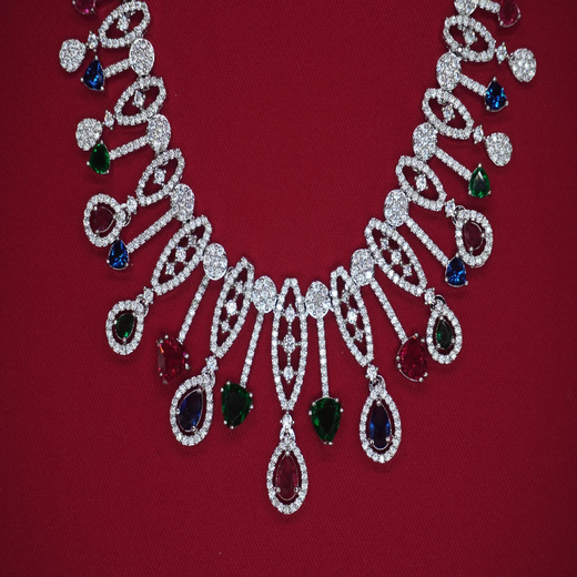 Silver Short Necklace with Stone Details Artificial Jewellery - Image 2