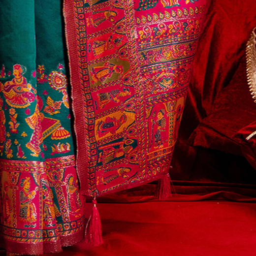 Teal Green Silk Woven Paithani Saree - Image 3