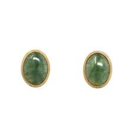 Vintage Mint-Green Moissanite Stone carved gold-tone clip-on earring - Image 3
