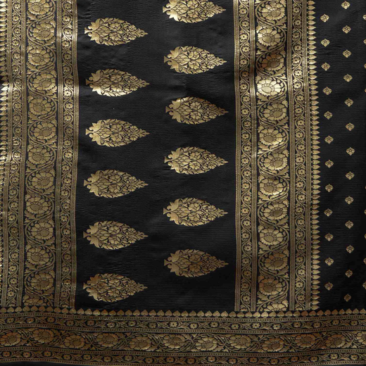 Black Silk Woven Banarasi Saree - Image 3