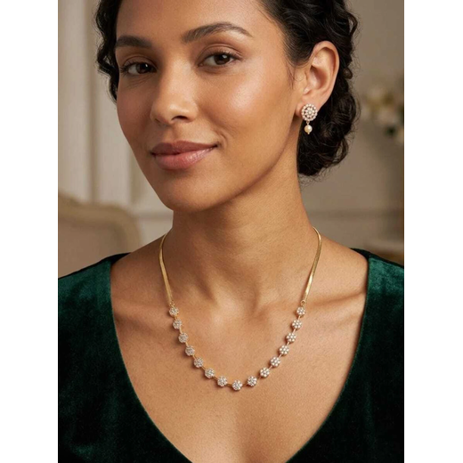 Matte finish cubic zirconia floral-patterned Short Necklace - Image 4