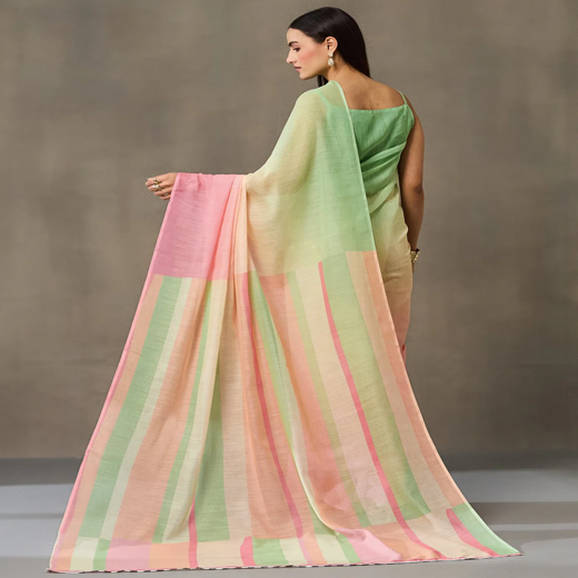 Mint Green Linen Printed Saree - Image 4