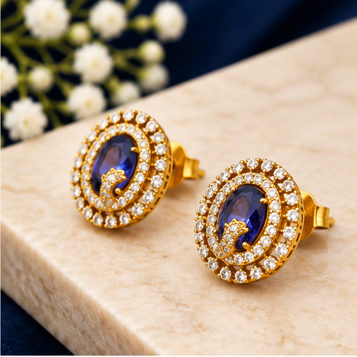 Victorian Finish American Diamonds With Purple Stone Stud Earring - Image 2