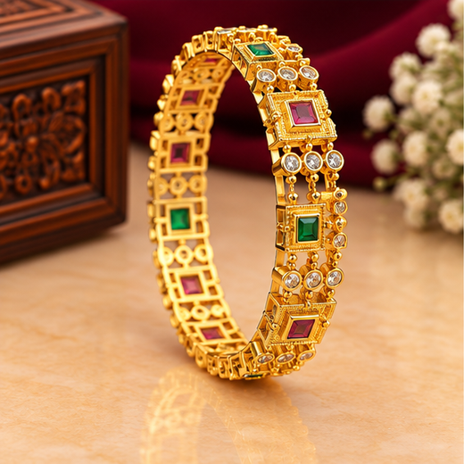 Matte Finish Multi Stones With Six Bangles Set - Image 3