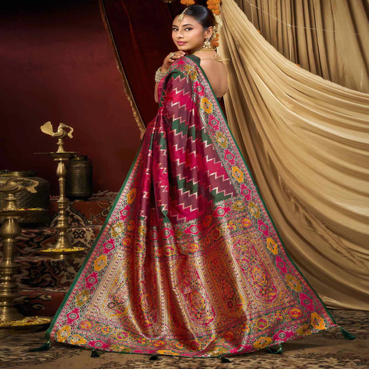 Multicoloured Silk Woven Banarasi Saree-- - Image 4