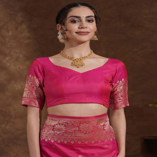 Rani Pink Silk Woven Kanjivaram Saree - Image 2