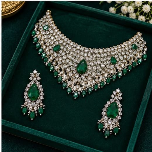 Victorian finishing uncut diamond with Green stones (Choker)Necklace - Image 4