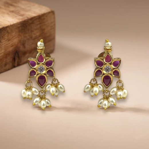 Bugadi Pink Stone Earrings | Artificial Jewellery - Image 3