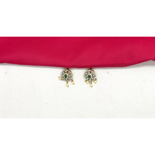 Victorian finishing American Diamonds with central Green stone Short Necklace - Image 3