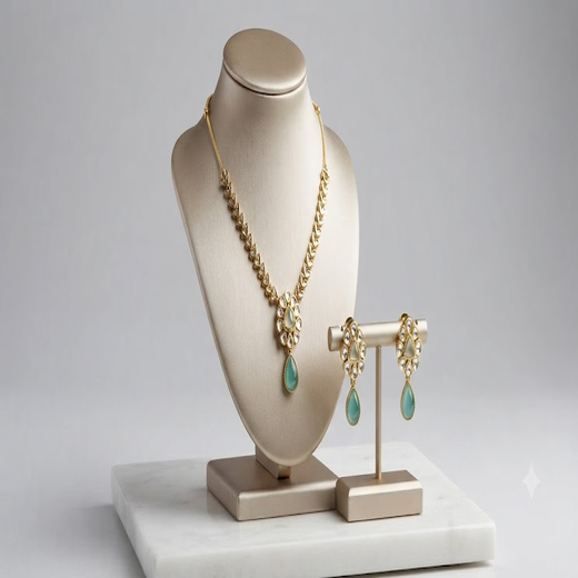Matte finishing with Mint-Green stone short Necklace