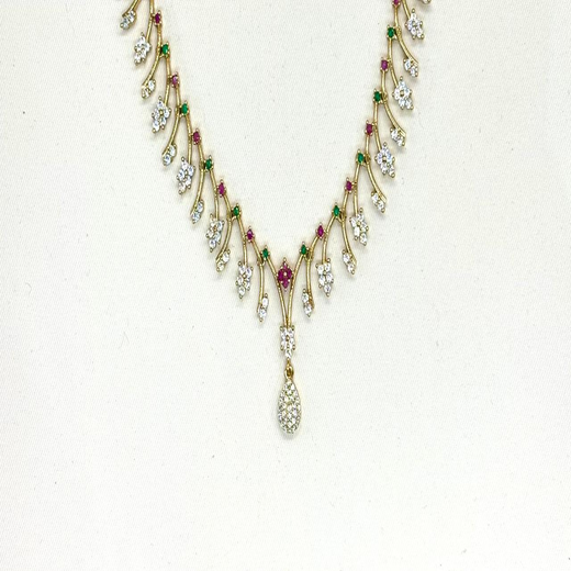 Rhodium-gold polish pink/green AD stones lightweight Short Necklace - Image 2