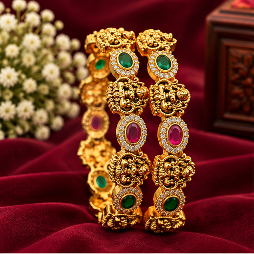 Matte Finishing Lord Lakshmi With Multi-Stones Bangle