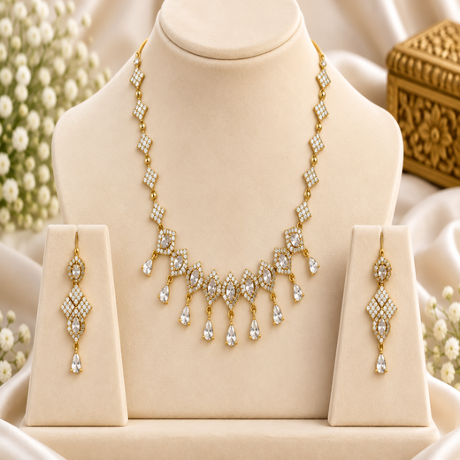 Matte finishing white stones with American Diamonds short Necklace - Image 3
