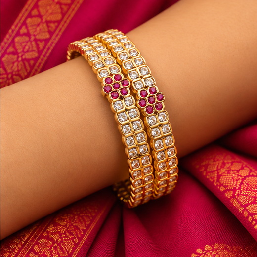 Pure Panchaloham With Red Stones Flower Design With American Diamond Bangles - Image 4