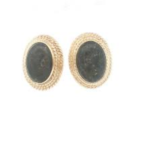 Vintage Grey trapiche Moissanite Stone carved gold-tone clip-on earring