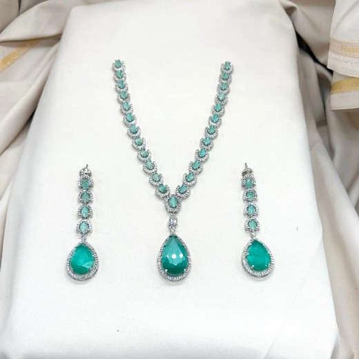 Silver Short Necklace-Sky Blue Stone's