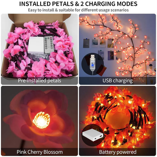 Cherry Blossom USB and Battery Operated Wall Decor Lights - Image 4