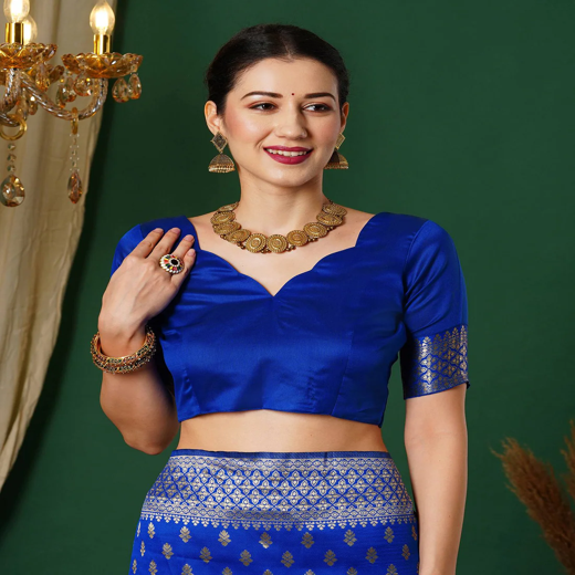 Blue Silk Woven Banarasi Saree - Image 3
