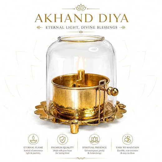 Akhand Jyoti Diya Oil Lamp with Adjustable Bati Knob - Image 2